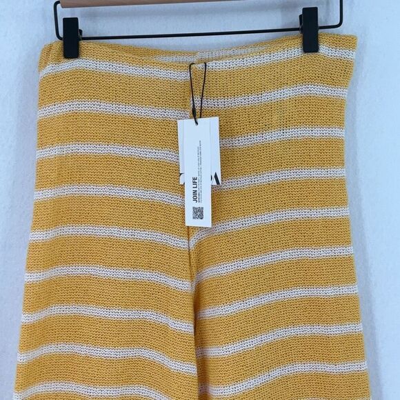 NWT Zara Yellow White Striped Knit High-Rise Pull-On Flared Pants Size Medium - Picture 2 of 9